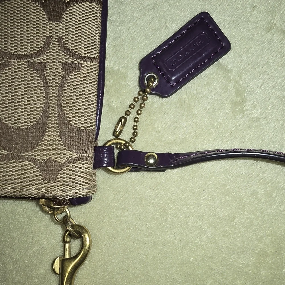 Coach Signature Wristlet Brown and Purple